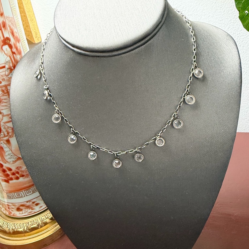 Pretty , delicate white metal necklace with crystal beads 16” NOT AVAILABLE